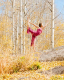 Somewhere in Colorado this lovely yogini is wearing our faery capris and tank in dry rose 